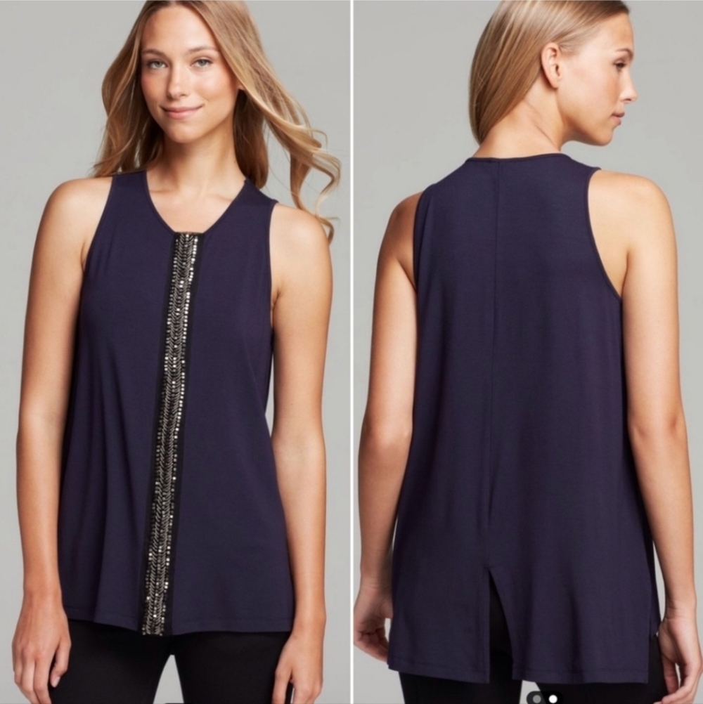 VINCE CAMUTO Sleeveless Embellished Navy Tank Top size S